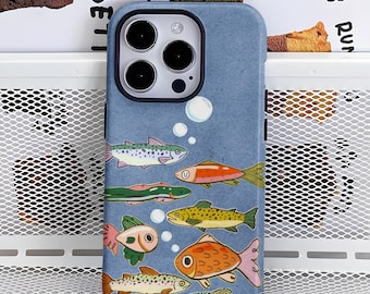 Funny Cute Colorful Fish Phone Case for iPhone 17 16 15 14 13 12 Plus Pro Max, Compatible with Samsung S25 S24 S23 S22 Plus Ultra.