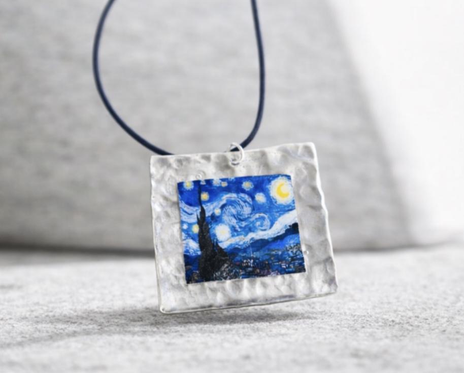 Collana con ciondolo Cabochon in vetro notte stellata per donna