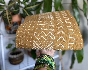 Authentic African Mudcloth Fabric | Brown and White Colored |  Made in Mali | 61' X 39'