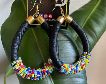 Beaded and Threaded Loop Earrings (Made in Kenya)