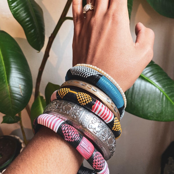 Thick Banded Embroidered Tuareg Bracelets  | Made in Mali