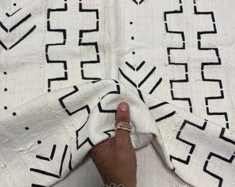 Authentic African Mudcloth Fabric | Black & White  |  Made in Mali | 60' X 40'