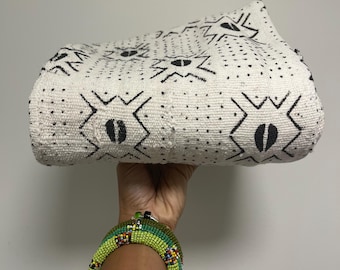 Authentic African Mudcloth Fabric | Black & White  |  Made in Mali | 60' X 40’