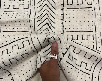 Authentic African Mudcloth Fabric | Black & White  |  Made in Mali | 62' X 45'