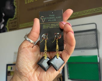 Brass & Bone Single Square Earrings | Dark Brown| Made in Kenya