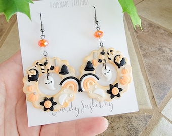 Pumpkin Ghost Halloween Earrings, Cute Earrings, Polymer Clay Earrings, Polymer Clay, Halloween, Kawaii, Charm Earrings, Witch Earrings