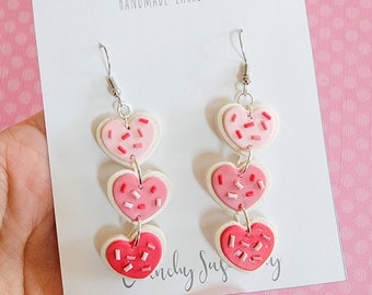 Valentine Heart Cookie Earrings, Sugar Cookie Earrings, Polymer Clay Earrings, Heart, Valentines Day Earrings, Love, Gift Idea, Heart
