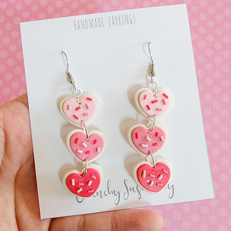 Valentine Heart Cookie Earrings, Sugar Cookie Earrings, Polymer Clay Earrings, Heart, Valentines Day Earrings, Love, Gift Idea, Heart image 1