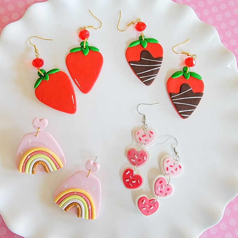 Valentine Heart Cookie Earrings, Sugar Cookie Earrings, Polymer Clay Earrings, Heart, Valentines Day Earrings, Love, Gift Idea, Heart image 3