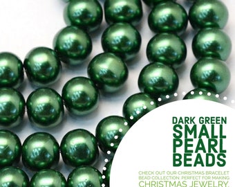 190pcs 4mm Dark Green Pearl Beads, Christmas Green Round Pearl Beads, Small Christmas Pearl Beads, Christmas Bracelet Beads, Christmas Beads