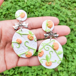 OOAK Fall Pumpkin Halloween Earrings, Halloween Earrings, Polymer Clay Charm, Polymer Clay, Halloween, polymer clay, Kawaii, Charm Earrings
