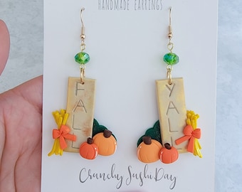 Clay Fall Y’all Earrings, Autumn Earrings, Cute Earrings, Polymer Clay Earrings, Polymer Clay, Halloween, Kawaii, Charm Earrings, Pumpkins