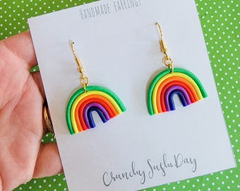 St Patrick Day Earrings, St Patricks Earrings, Polymer Clay Earrings, Rainbow Earrings, Green, Gift Idea, St Patrick’s