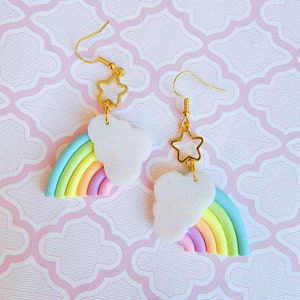 Pastel Rainbow Earrings, Rainbow Earrings, Polymer Clay Earrings, Heart, Valentines Day Earrings, Love, Gift Idea, Heart, Love Earrings image 2