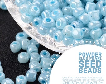 20g 4mm Powder Blue Seed Beads, Shiny Light Blue Seed Beads, Christmas Seed Beads, Christmas Bracelet Beads, Light Blue Christmas Beads