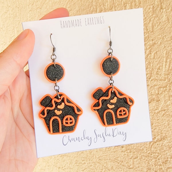 Haunted House Halloween Earrings, Cute Earrings, Polymer Clay Earrings, Polymer Clay, Halloween, Kawaii, Charm Earrings