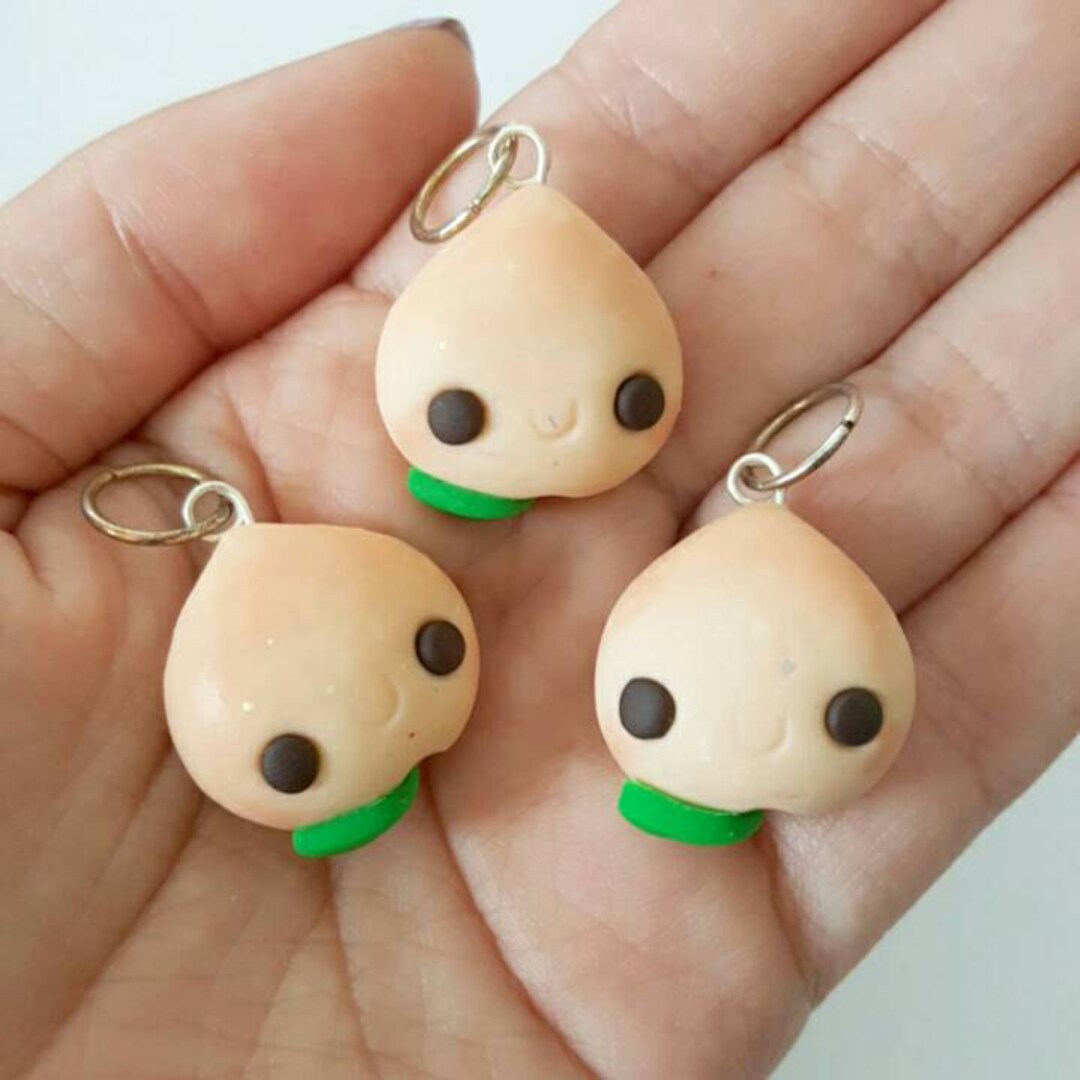 Peach Charm, Peach Polymer Clay Pendant, Food, Miniature Food Charm, DS