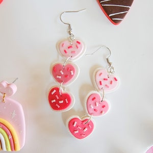 Valentine Heart Cookie Earrings, Sugar Cookie Earrings, Polymer Clay Earrings, Heart, Valentines Day Earrings, Love, Gift Idea, Heart image 2