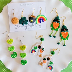 St Patrick Day Cookie Earrings, St Patricks Earrings, Polymer Clay Earrings, Clover Earrings, Green, Gift Idea, Shamrock, St Patricks image 4