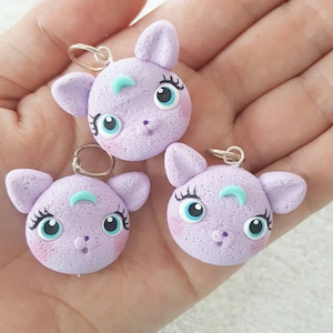 Cute Moon Kitty Polymer Clay Charm, Kitty Polymer Clay Pendant, Cat, Purple,  Charm, polymer clay, clay pendant, Kawaii, Chibi, Clay Charm