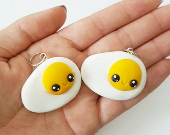 Eggs Necklace Charms, Egg Charms, Sunny Side Up, Breakfast, Polymer Clay Pendant, BFF, polymer clay, clay pendant, Kawaii, Chibi, Clay Charm