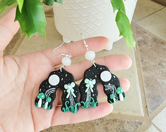 Starry Night Moth Earrings, Luna Moth Earrings, Cute Earrings, Polymer Clay Earrings, Witchy Earrings, Handmade Earrings for Woman, Moon