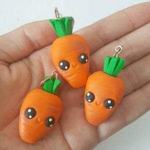Carrot Necklace Charms, Carrots Charm, Vegetable, Carrot, Polymer Clay Pendant, BFF, polymer clay, clay pendant, Kawaii, Chibi, Clay Charm