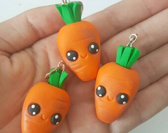 Carrot Necklace Charms, Carrots Charm, Vegetable, Carrot, Polymer Clay Pendant, BFF, polymer clay, clay pendant, Kawaii, Chibi, Clay Charm