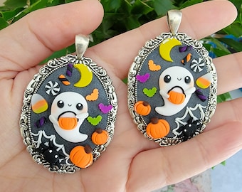 Cute Boo Ghost Halloween Necklace, Polymer Clay Charm, Polymer Clay Pendant, Halloween, polymer clay, clay pendant, Kawaii, Ghost Clay Charm