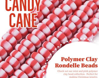 100pcs 6mm Candy Cane Clay Rondelle Beads, Polymer Clay Heishi Beads, African Vinyl Beads, Bracelet Beads, Clay Red and White Christmas
