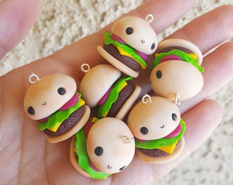 Kawaii Hamburger Necklace, Fanart, Polymer Clay Pendant, Necklace, polymer clay, clay pendant, Kawaii, doll, charm