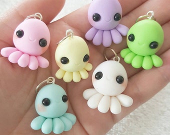 Kawaii Octopus, Pastel Octopus Polymer Clay Charm, DS Charms, Miniature, Polymer Clay Pendant, Pastel, pendant, Kawaii, Chibi, Clay Charm