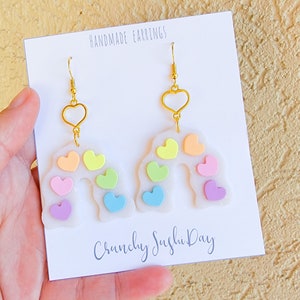 Pastel Rainbow Earrings, Rainbow Earrings, Polymer Clay Earrings, Heart, Valentines Day Earrings, Love, Gift Idea, Heart, Love Earrings image 1