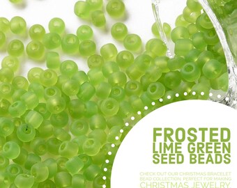 20g 4mm Frosted Lime Green Seed Beads, Green Seed Beads, Christmas Seed Beads, Christmas Bracelet Beads, Green Christmas Beads