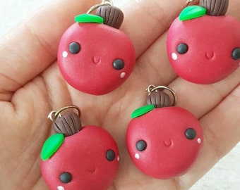 Apple Charm, Apple Polymer Clay Pendant, Food, Miniature Food Charm, DS Charm, polymer clay, clay pendant, Kawaii, Chibi, Clay Charm