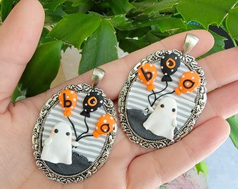 Cute Boo Ghost Halloween Necklace, Polymer Clay Charm, Polymer Clay Pendant, Halloween, polymer clay, clay pendant, Kawaii, Ghost Clay Charm