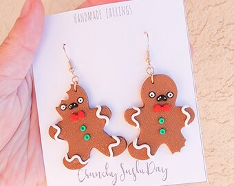 Funny Gingerbread Man Earrings, Cute Christmas Earrings, Polymer Clay Earrings, Winter, Kawaii, Charm Earrings, Holiday, Gift Ideas