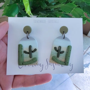 Desert Cactus Earrings, Cute Summer Earrings, Polymer Clay Earrings, Clay Earrings, Cactus Jewelry, Cactus Earrings, Desert Earrings image 1