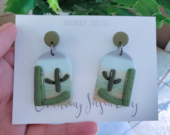 Desert Cactus Earrings, Cute Summer Earrings, Polymer Clay Earrings, Clay Earrings, Cactus Jewelry, Cactus Earrings, Desert Earrings