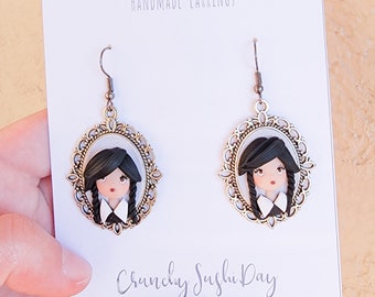 OOAK Wednesday Addams Earrings, Fanart, Earrings, Polymer Clay Earrings, Polymer Clay, polymer clay, Kawaii, Charm Earrings