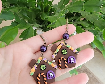 Haunted House Halloween Earrings, Fall Earrings, Polymer Clay Earrings, Polymer Clay, Halloween, Kawaii, Charm Earrings, Halloween Jewelry