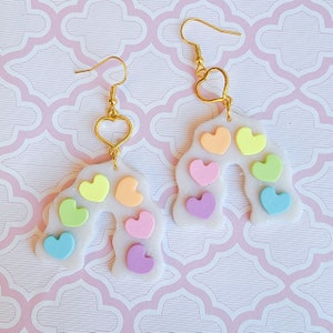 Pastel Rainbow Earrings, Rainbow Earrings, Polymer Clay Earrings, Heart, Valentines Day Earrings, Love, Gift Idea, Heart, Love Earrings image 2