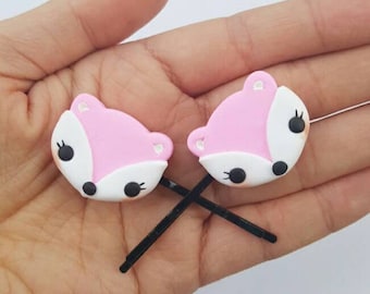 Kawaii Fox Hair Clip Set,  Accessory, Polymer Clay Charm, Polymer Clay, Sweet Lolita, Fairy Kei, Kawaii, Chibi, Clay Charm