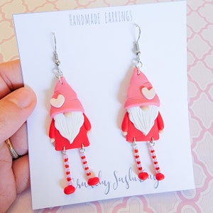 Valentine Gnome Earrings, Gnome Earrings, Polymer Clay Earrings, Heart, Valentines Day Earrings, Love, Gift Idea, Heart, Sweetheart, Gnome