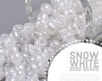 20g 4mm Snow White Seed Beads, Shiny White Seed Beads, Christmas Seed Beads, Christmas Bracelet Beads, White Christmas Beads, Snow beads