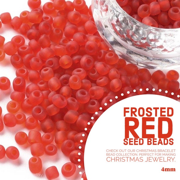 20g 4mm Frosted Red Seed Beads, Christmas Red Seed Beads, Christmas Seed Beads, Christmas Bracelet Beads, Red Christmas Beads, Bright Red