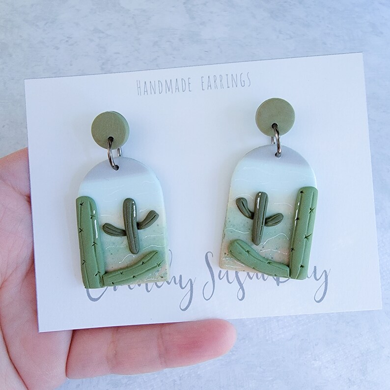 Desert Cactus Earrings, Cute Summer Earrings, Polymer Clay Earrings, Clay Earrings, Cactus Jewelry, Cactus Earrings, Desert Earrings image 2