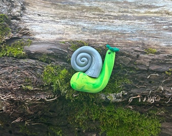 OOAK Garden Snail Statue, Polymer Clay Snail Figurine, Collectable, Miniature, Polymer Clay, Garden Decoration, Fantasy, Plant Pot Decor,