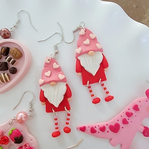 Valentine Gnome Earrings, Gnome Earrings, Polymer Clay Earrings, Heart, Valentines Day Earrings, Love, Gift Idea, Heart, Sweetheart, Gnome