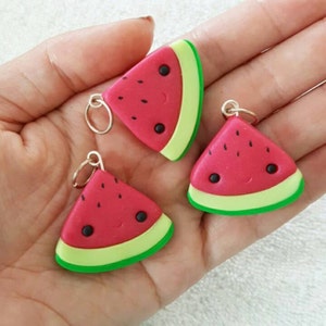 Watermelon Charm, Melon Polymer Clay Pendant, Food, Miniature Food Charm, Foodie, polymer clay, clay pendant, Kawaii, Chibi, Clay Charm